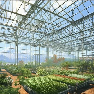Grote en multifunctionele glazen kas met staalconstructie