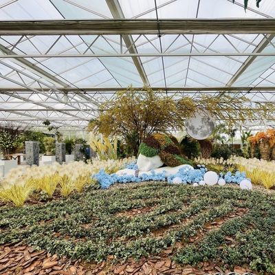 Grote en multifunctionele glazen kas met staalconstructie